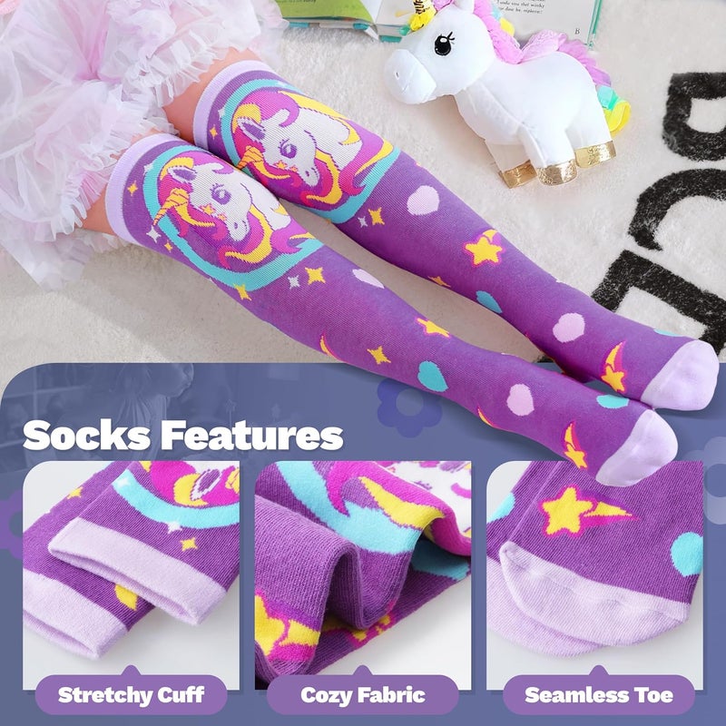 ANTSANG Kids Girls Knee High Socks Fashion Funny Crazy Stockings Gift Cute Novelty Long Boot Cotton Socks for Child 6 Pairs - Image 4